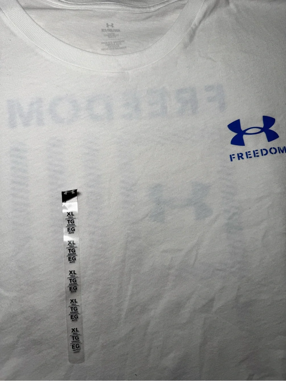 Under Armour White Short Sleeve Freedom Performance Tee with Blue Logo